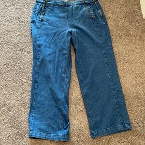 Old Navy Dark Blue Wide-Leg Denim Jeans with Button Detailing
